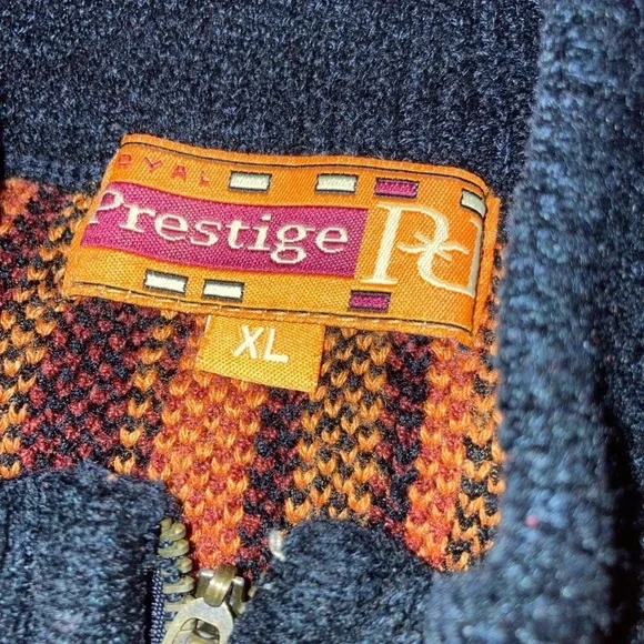 Vintage Royal Prestige Mens XL Full Zip Sweater Festival Orange &‎ Black Stripe - Picture 6 of 7